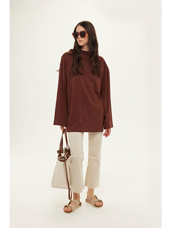 Manuka Geniş Kol Oversize Sweatshirt Çikolata