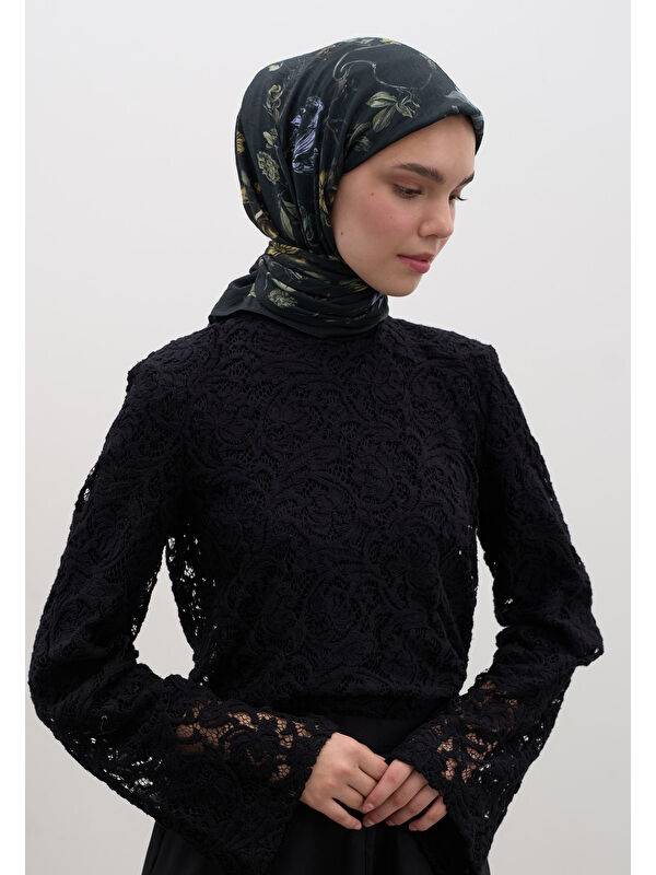 Fresh Scarfs Gısele Desen Pamuklu Viskon Eşarp Koyu Yeşil
