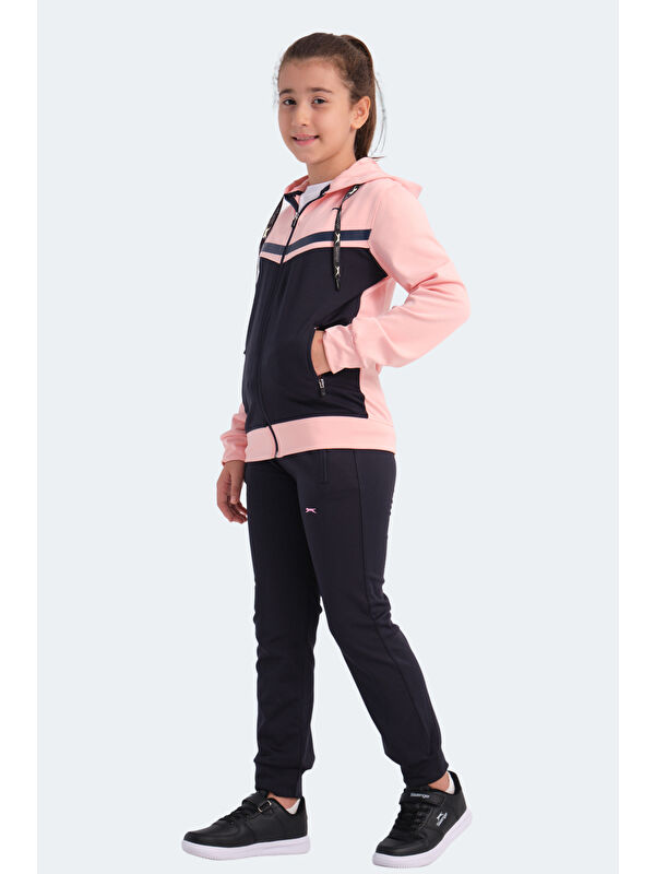 SLAZENGER NOON Kız Çocuk Fermuarlı Kapüşonlu Cepli Lacivert / Pembe Eşofman Takımı