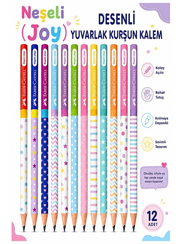 Faber-Castell Neşeli Joy Kurşun Kalem 12 Adet Yuvarlak Gövdeli Siyah Kurşun Kalem Yumuşak Yazım