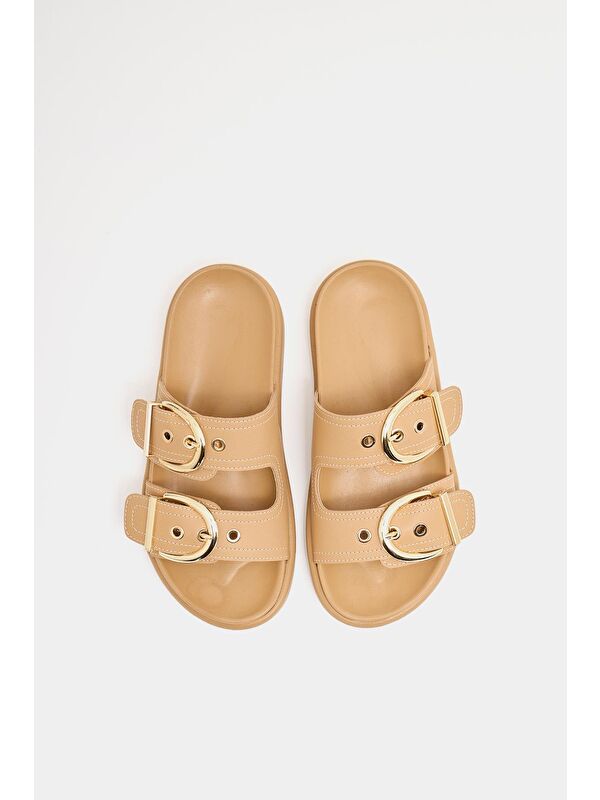 Çift Tokalı Günlük Terlik Vizon - Görsel 2