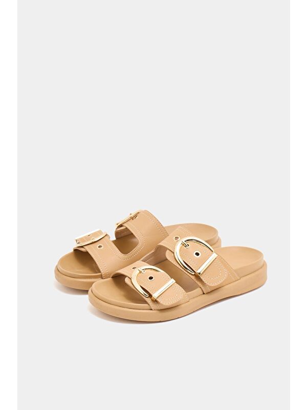 Çift Tokalı Günlük Terlik Vizon - Görsel 6