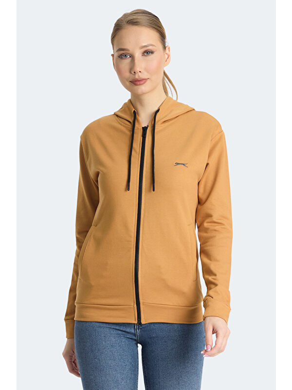 SLAZENGER KINET IN Kadın Fermuarlı Kapüşonlu Cepli Kiremit Sweatshırt