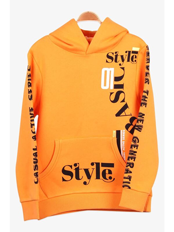Breeze Erkek Çocuk Sweatshirt Baskılı Kapüşonlu Hardal Sarı (9-12 Yaş)