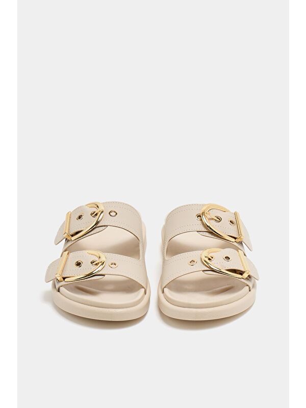 Çift Tokalı Günlük Terlik Krem - Görsel 6