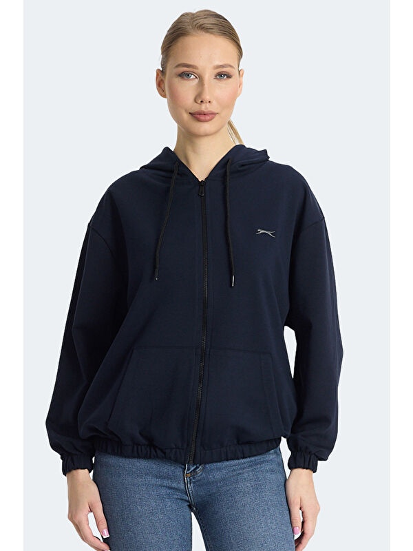SLAZENGER KIMBERLEY IN Kadın Fermuarlı Kapüşonlu Cepli Lacivert Sweatshırt