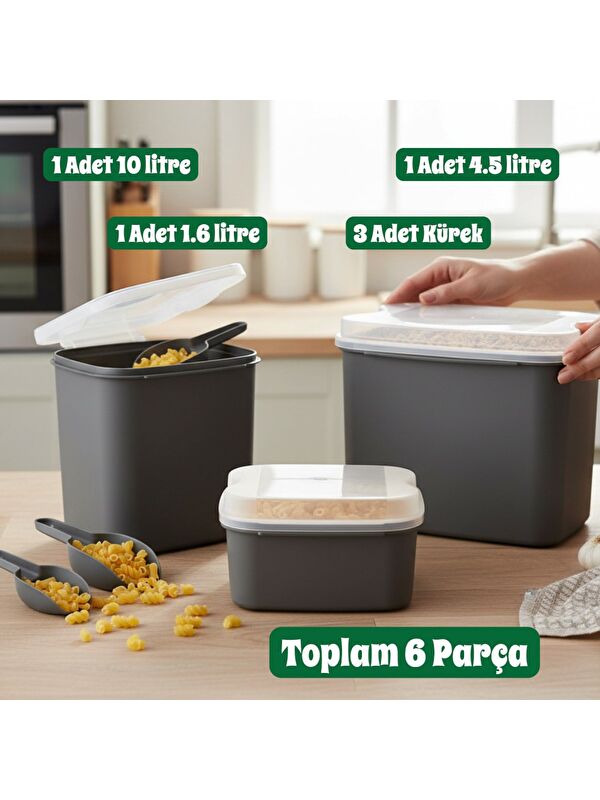 Technow Vip Ahmet VP-038 Masal Saklama Kabı Seti 10 Lt+ 4,5 Lt+1,6 Lt Gri