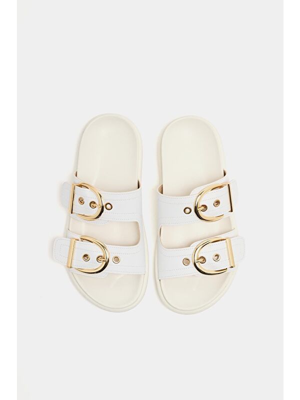 Çift Tokalı Günlük Terlik Beyaz - Görsel 3