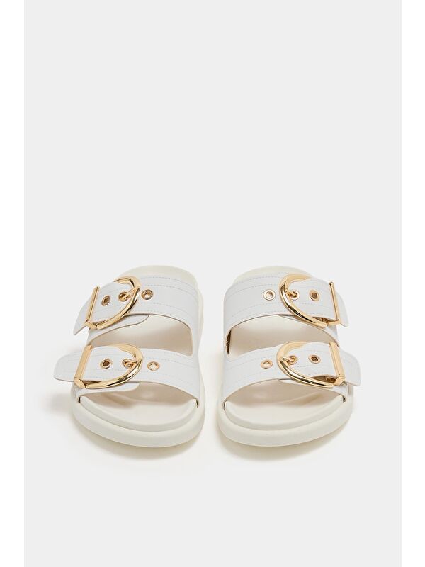 Çift Tokalı Günlük Terlik Beyaz - Görsel 4