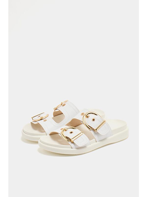 Çift Tokalı Günlük Terlik Beyaz - Görsel 6