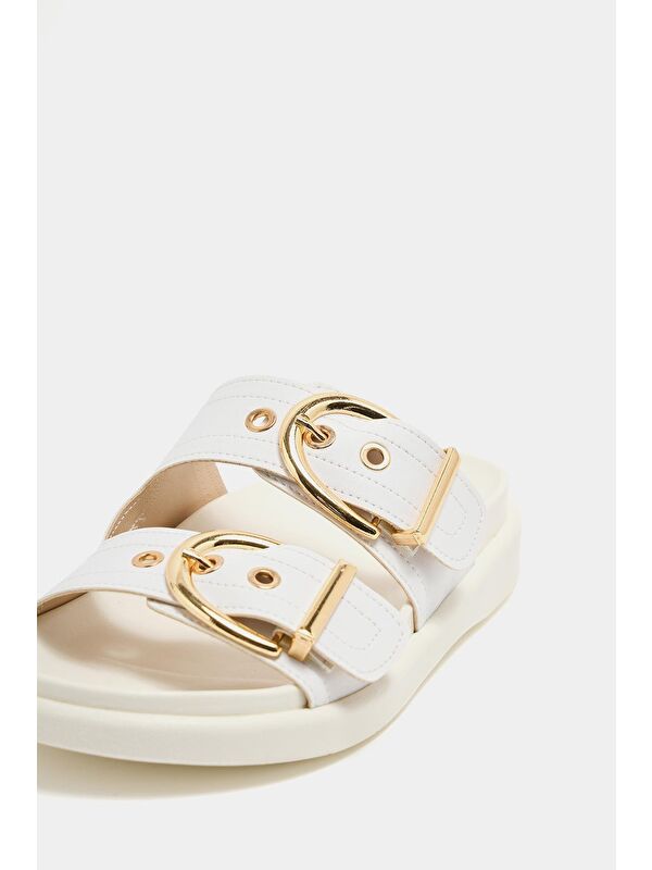 Çift Tokalı Günlük Terlik Beyaz - Görsel 7