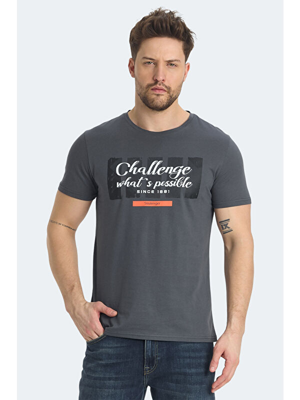 SLAZENGER RATAN Erkek Baskılı Koyu Gri Tişört