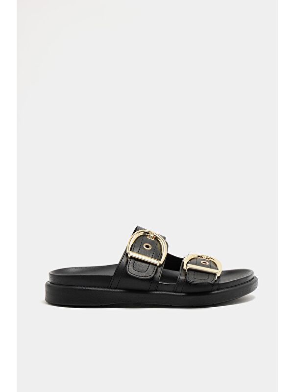 Çift Tokalı Günlük Terlik Siyah - Görsel 5