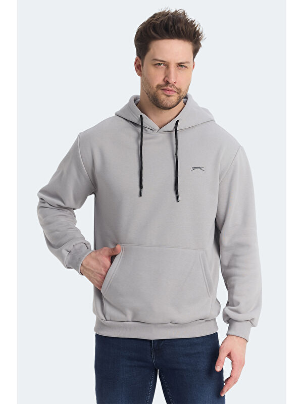 SLAZENGER KICKSON IN Erkek Kapüşonlu Cepli Gri Sweatshirt