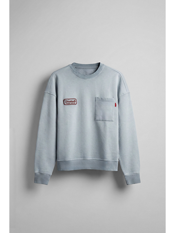 Abluka Online Erkek Bisiklet Yaka Cep Detaylı Sweatshirt Gri