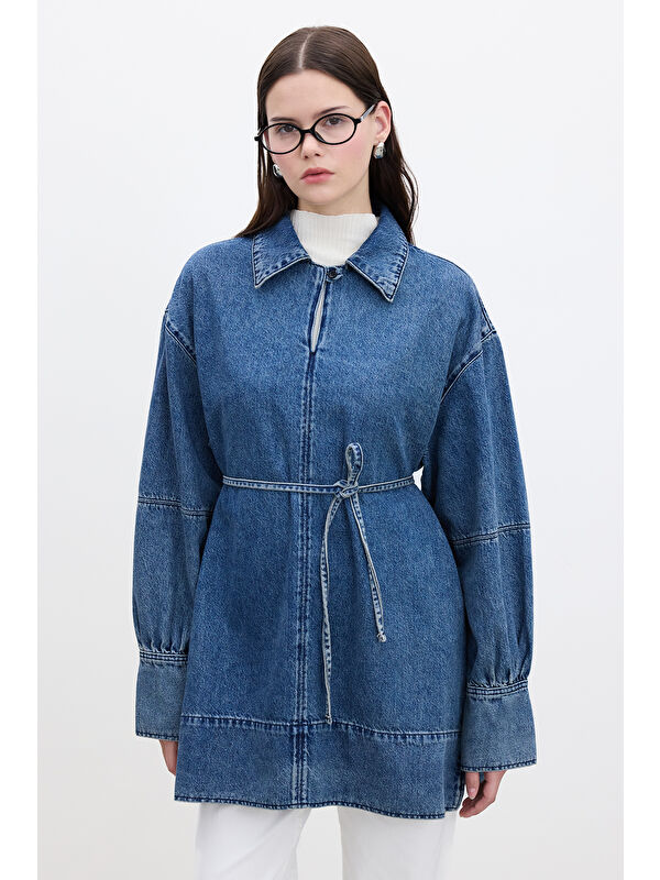 Manuka Geniş Manşetli Denim Gömlek Mavi