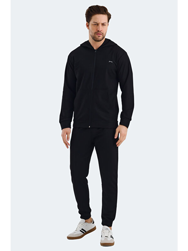 SLAZENGER KEEN IN Erkek Fermuarlı Kapüşonlu Cepli Siyah Eşofman Takımı