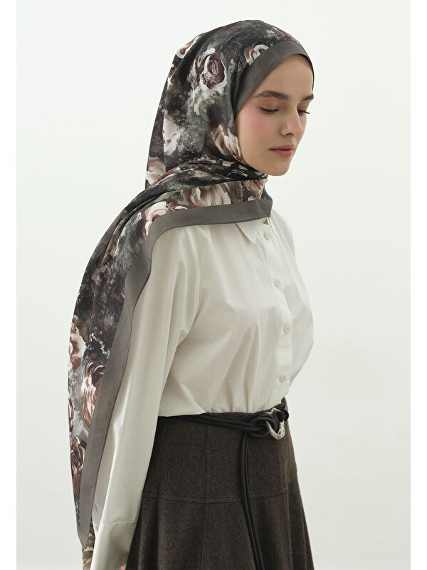Fresh Scarfs Gri Madeleıne Desenli Pamuk Viskon Şal
