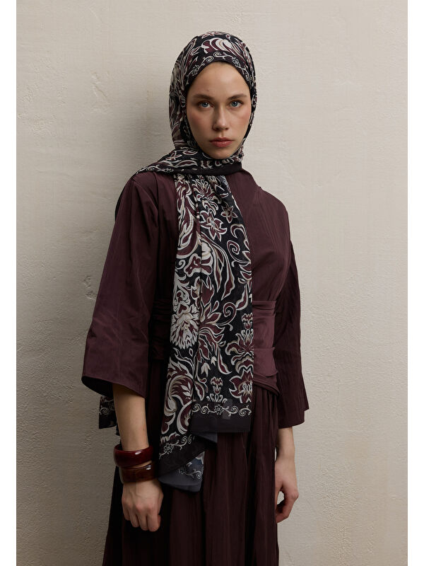 Fresh Scarfs Laura Desen İpek Krep Şal Bordo