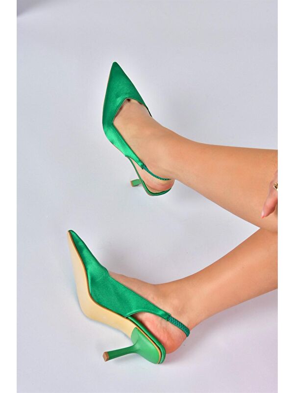 Yeşil Saten Kumaş Kadın Topuklu Ayakkabı M882007004 - Görsel 3