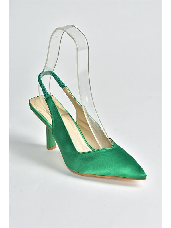 Yeşil Saten Kumaş Kadın Topuklu Ayakkabı M882007004 - Görsel 5