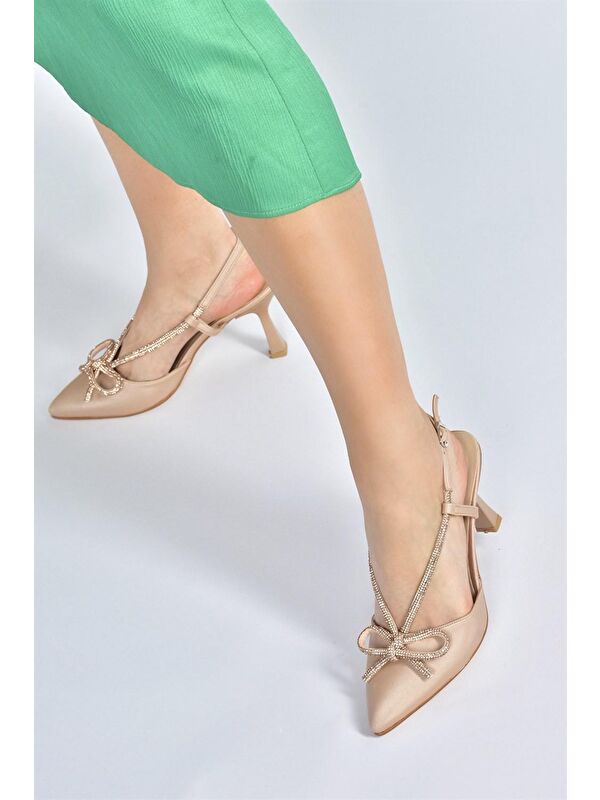 Ten Saten Kumaş Taş Detaylı Kadın Topuklu Ayakkabı M246065704 - Görsel 5