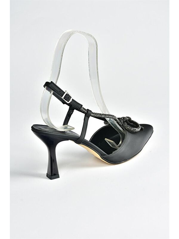 Siyah Saten Kumaş Taş Detaylı Kadın Topuklu Ayakkabı M246065704 - Görsel 6