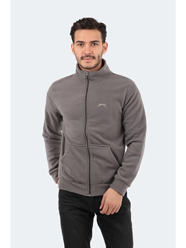 SLAZENGER SANSA Erkek Fermuarlı Sweatshirt Hırka Koyu Gri