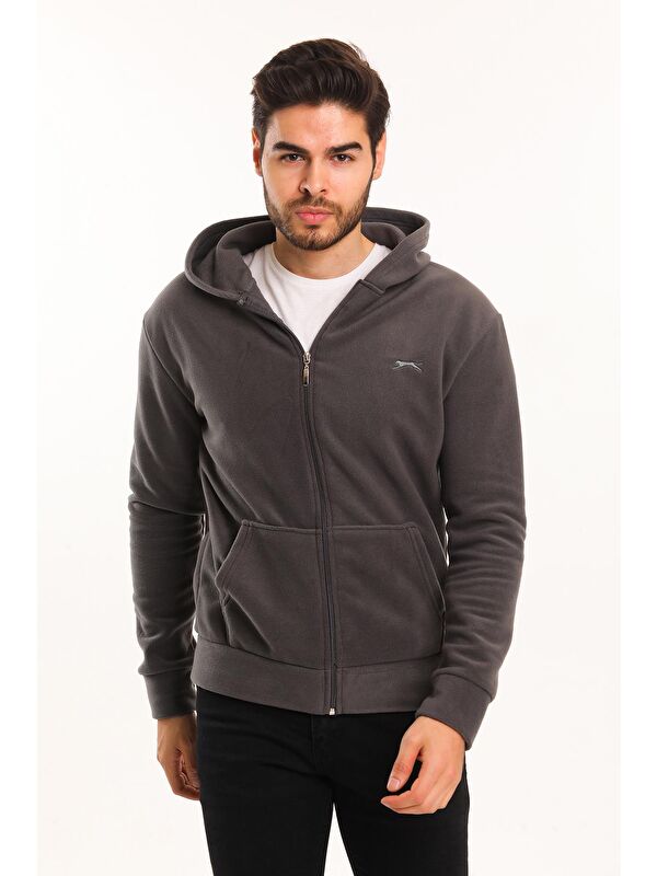 SLAZENGER SAMSON Erkek Fermuarlı Sweatshirt Hırka Koyu Gri