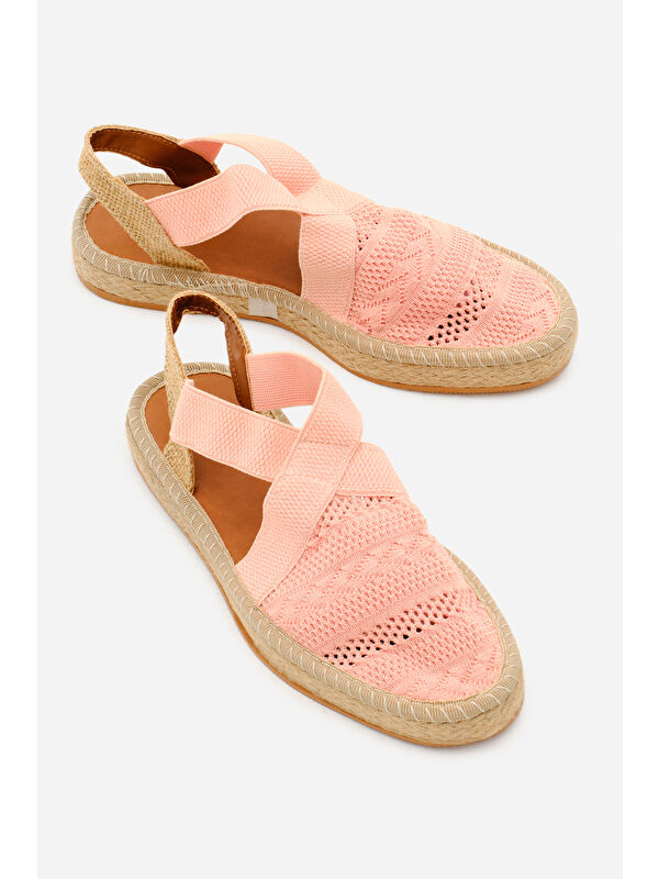 Kadın Pudra Önü Kapalı Çapraz Şeritli Hasır Hasır Triko Sandalet - Görsel 4