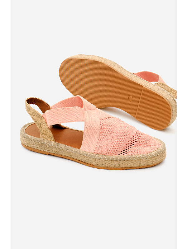 Kadın Pudra Önü Kapalı Çapraz Şeritli Hasır Hasır Triko Sandalet - Görsel 5