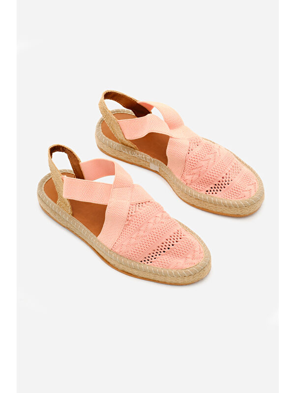 Kadın Pudra Önü Kapalı Çapraz Şeritli Hasır Hasır Triko Sandalet - Görsel 6