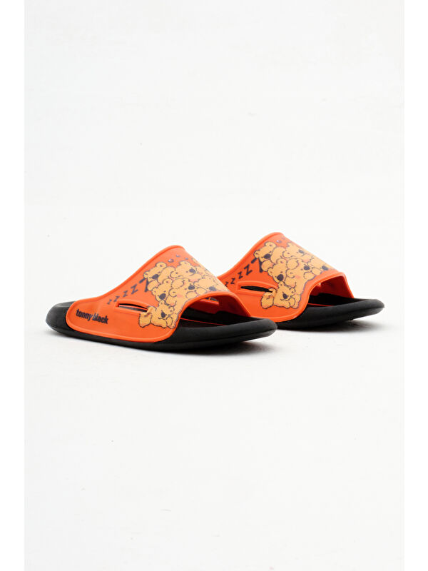 Çocuk Unisex Oranj Poli Taban Ayıcık Desenli Terlik - Görsel 3