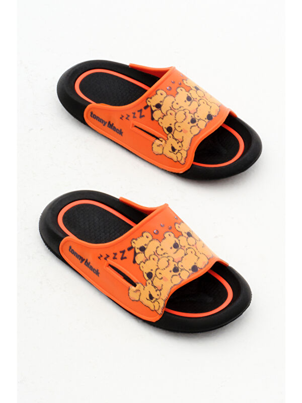 Çocuk Unisex Oranj Poli Taban Ayıcık Desenli Terlik - Görsel 5