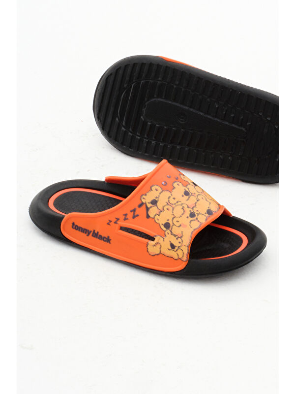 Çocuk Unisex Oranj Poli Taban Ayıcık Desenli Terlik - Görsel 6