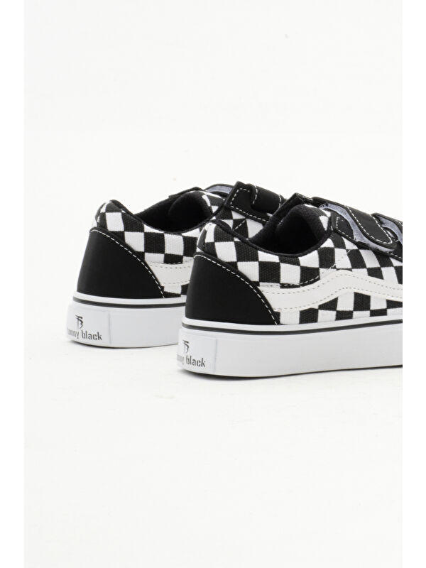 Çocuk Unisex Siyah Beyaz Kauçuk Taban Keten Cırtlı Spor Ayakkabı - Görsel 6