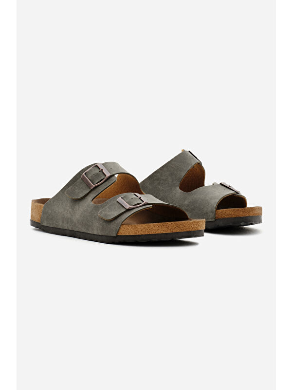 Unisex Haki Poli Taban Ayarlamalı Çift Tokalı Terlik - Görsel 3