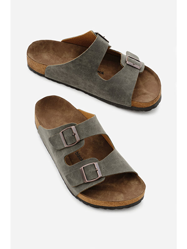 Unisex Haki Poli Taban Ayarlamalı Çift Tokalı Terlik - Görsel 4