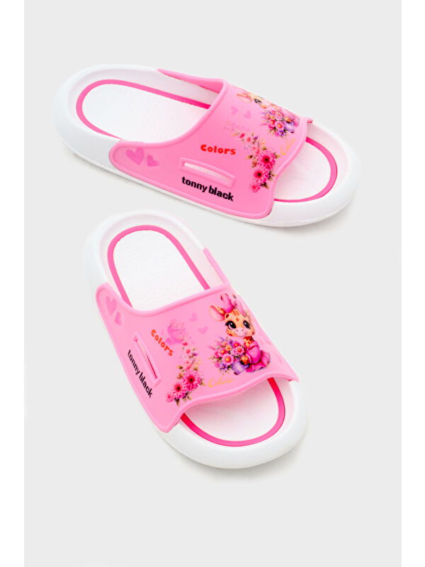 Kız Çocuk Pembe Poli Taban Çiçek Desenli Terlik - Görsel 5