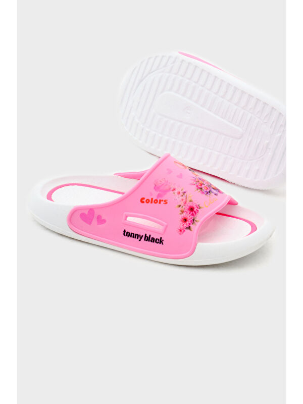 Kız Çocuk Pembe Poli Taban Çiçek Desenli Terlik - Görsel 6