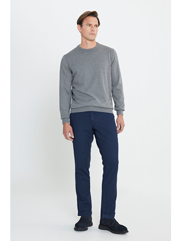 Altınyıldız Classics Erkek Lacivert Slim Fit Dar Kesim Beli Bağlamalı Esnek Pantolon