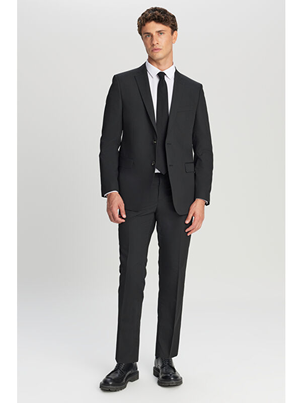 AC&Co / Altınyıldız Classics Erkek Siyah Slim Fit Dar Kesim Mono Yaka Takım Elbise