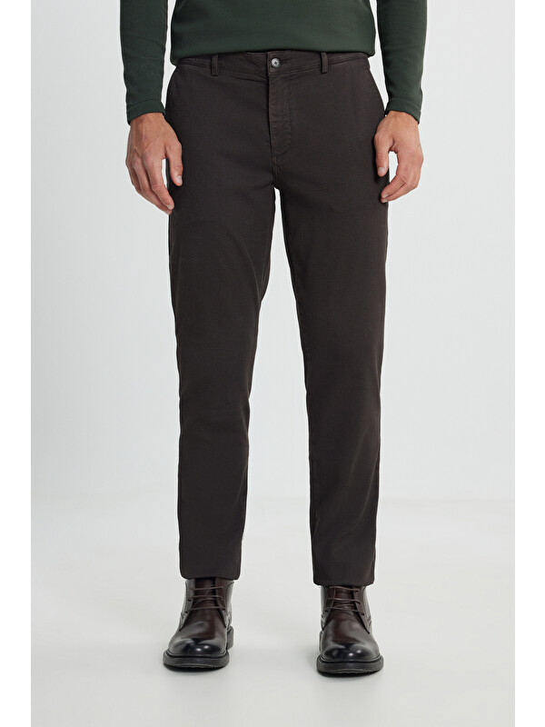 Altınyıldız Classics Erkek Kahverengi Slim Fit Dar Kesim Pamuklu Esnek Armürlü Yan Cep Pantolon