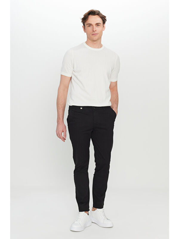 Altınyıldız Classics Erkek Siyah Pamuklu Slim Fit Dar Kesim Yan Cepli Esnek Pantolon