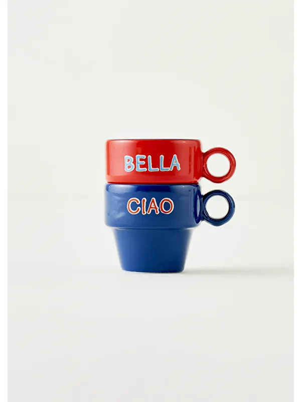 Bella Maison Line Espresso 2'li Seti Mavi-Kırmızı (105 cc)