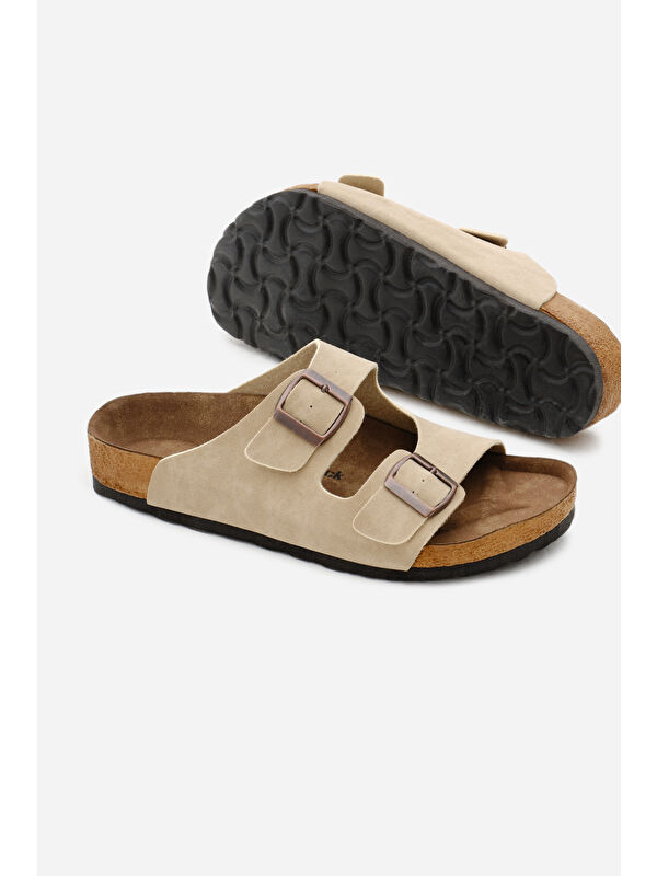 Unisex Bej Poli Taban Ayarlamalı Çift Tokalı Terlik - Görsel 5