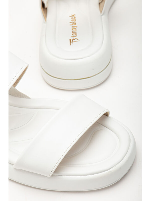 Kadın Beyaz Cilt Rahat Kalıp Poli Taban Çift Bantlı Sandalet - Görsel 4