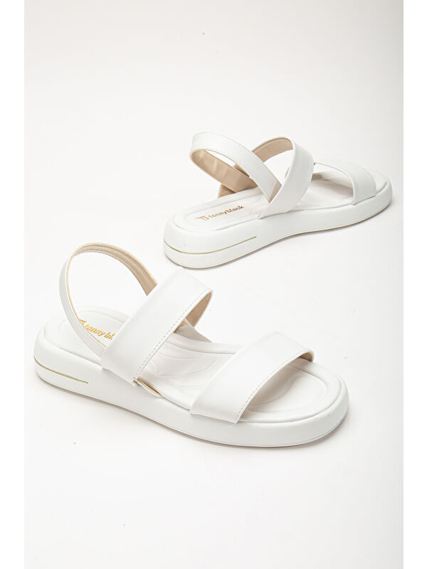 Kadın Beyaz Cilt Rahat Kalıp Poli Taban Çift Bantlı Sandalet - Görsel 5