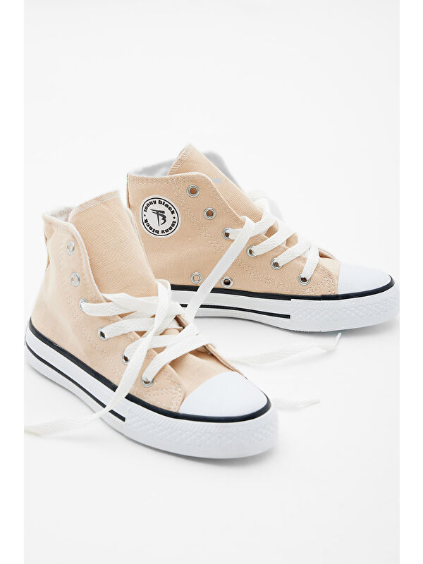 Çocuk Unisex Bej Rahat Kalıp Bağcıklı Uzun Spor Ayakkabı - Görsel 5