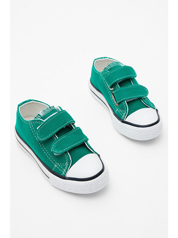 Çocuk Unisex Yeşil Kauçuk Taban Keten Cırtlı Spor Ayakkabı - Görsel 5